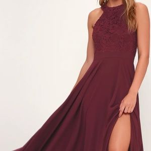 Lulu's Picture Perfect Burgundy Lace Maxi Dress